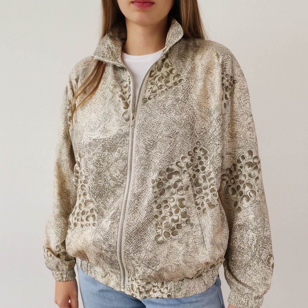 EVR Silk Womens Bomber Size Small Animal Print Full Zip Long Sleeves Vintage